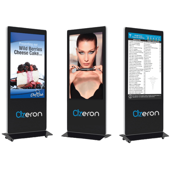 Three different kiosks showcase unique features designed for various industries to ease operations.