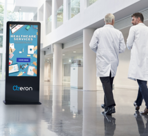 A digital signage in health care provides details of available doctors and important announcements