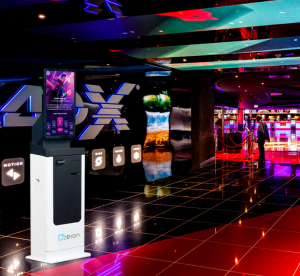 In an entertainment venue, the kiosks displayed vibrant-colored letters and visuals clearly.
