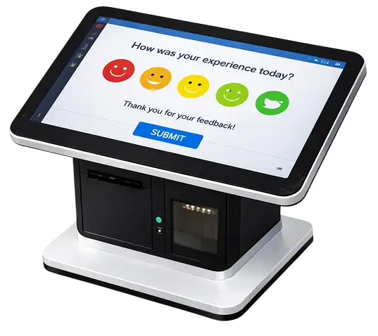 Touch screen feedback kiosk for collecting customer opinions and ratings