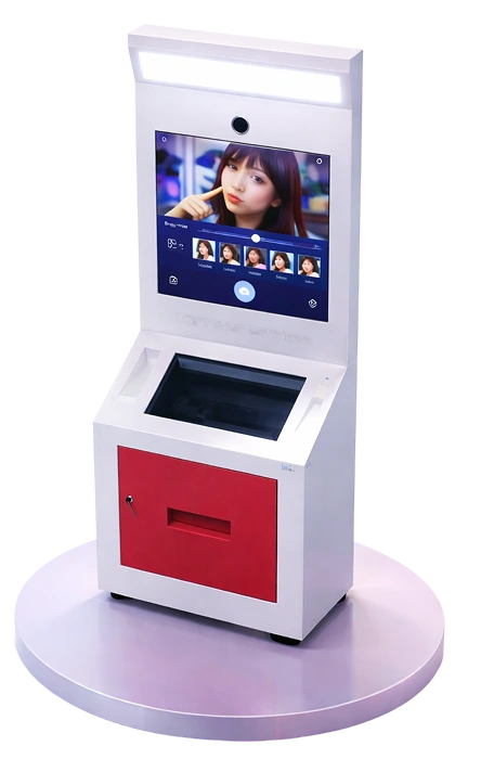 Self-service photobooth kiosk with instant photo printing for malls and hotels