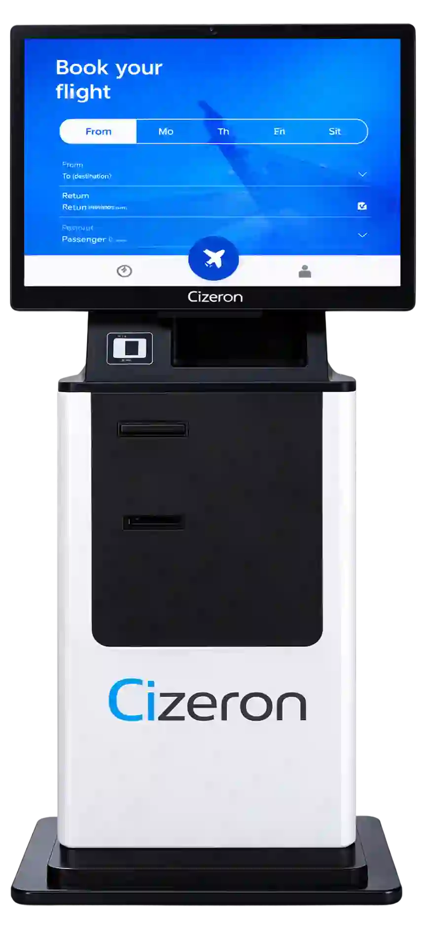 The smartphone screen shows the app with several options, like digital menu board and online order.