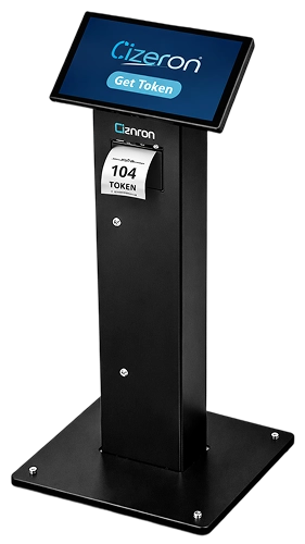 Token dispensing kiosk with thermal printer for service centers
