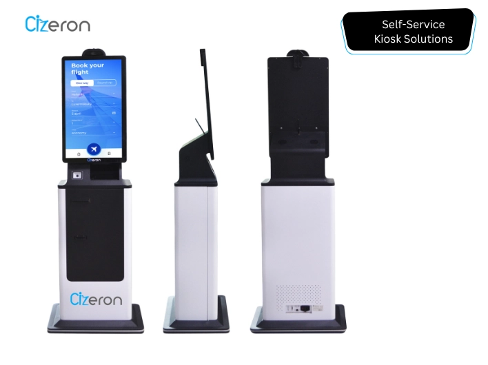 A user  friendly-designed modern self-scanning kiosk allows for easy customer usage in retail stores