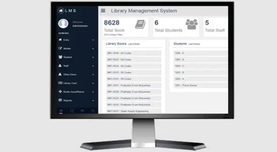 The library management system on the screen displays the total number of books taken using the app.