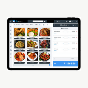 A tablet displays menus and advanced restaurant billing software for startups and large restaurants.